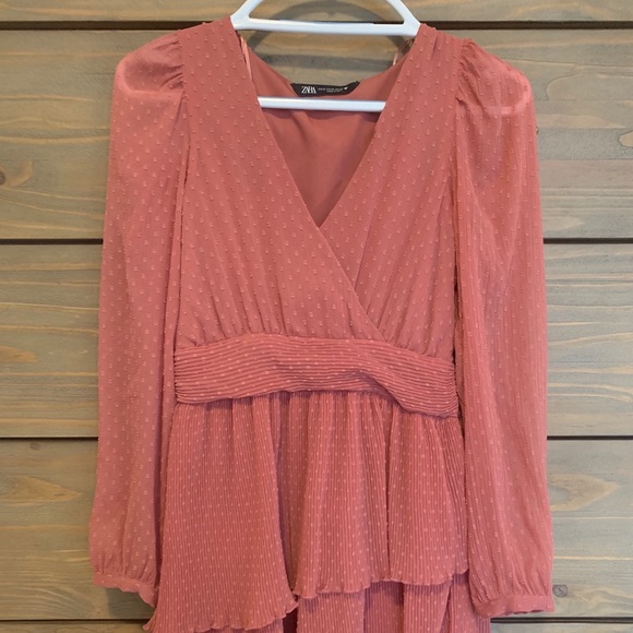 NEW Zara Pink Dotted Mesh Wrap Dress - Picture 2 of 6